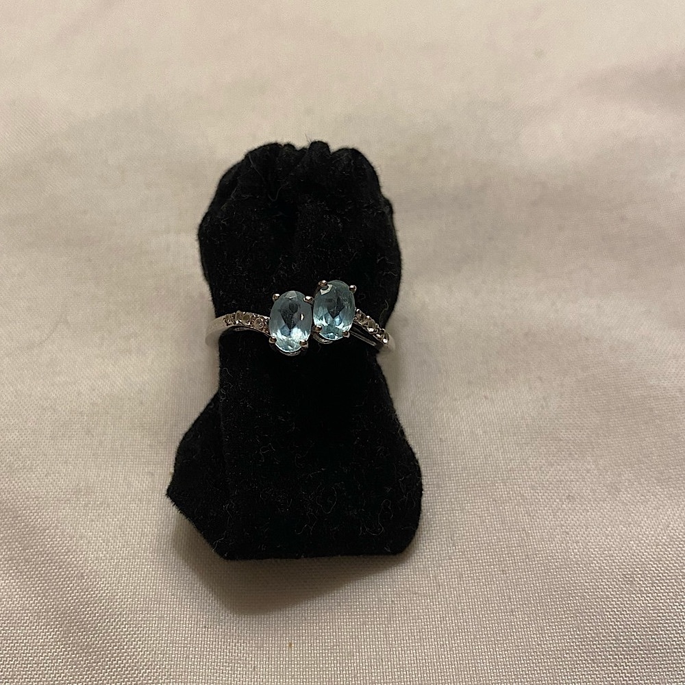 925 Sterling Silver Aqua Topaz Ring